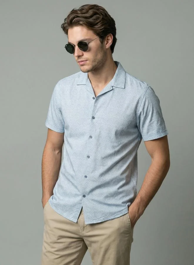 Take Two Men Light Blue Printed Cuban Collar Shirt By SNX