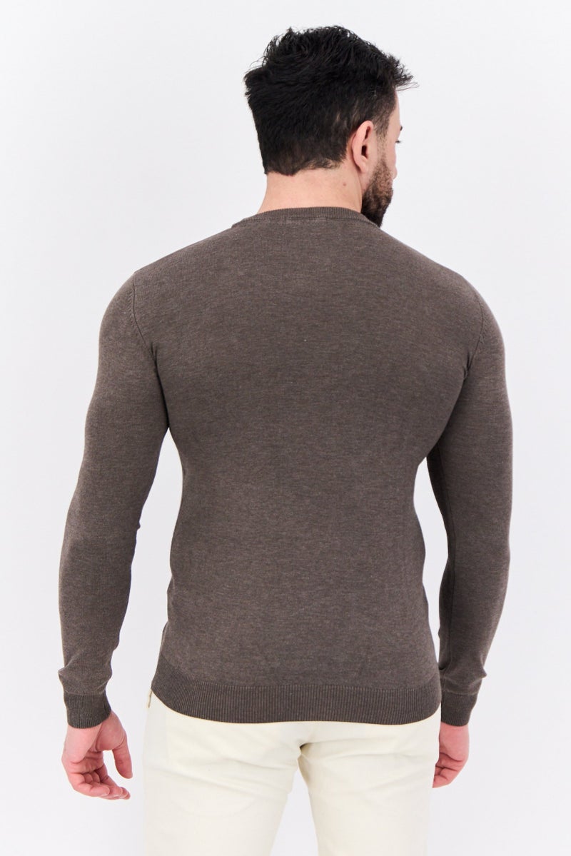 Sorbino Men Crew Neck Long Sleeve Knitted Sweater, Taupe - Image 3