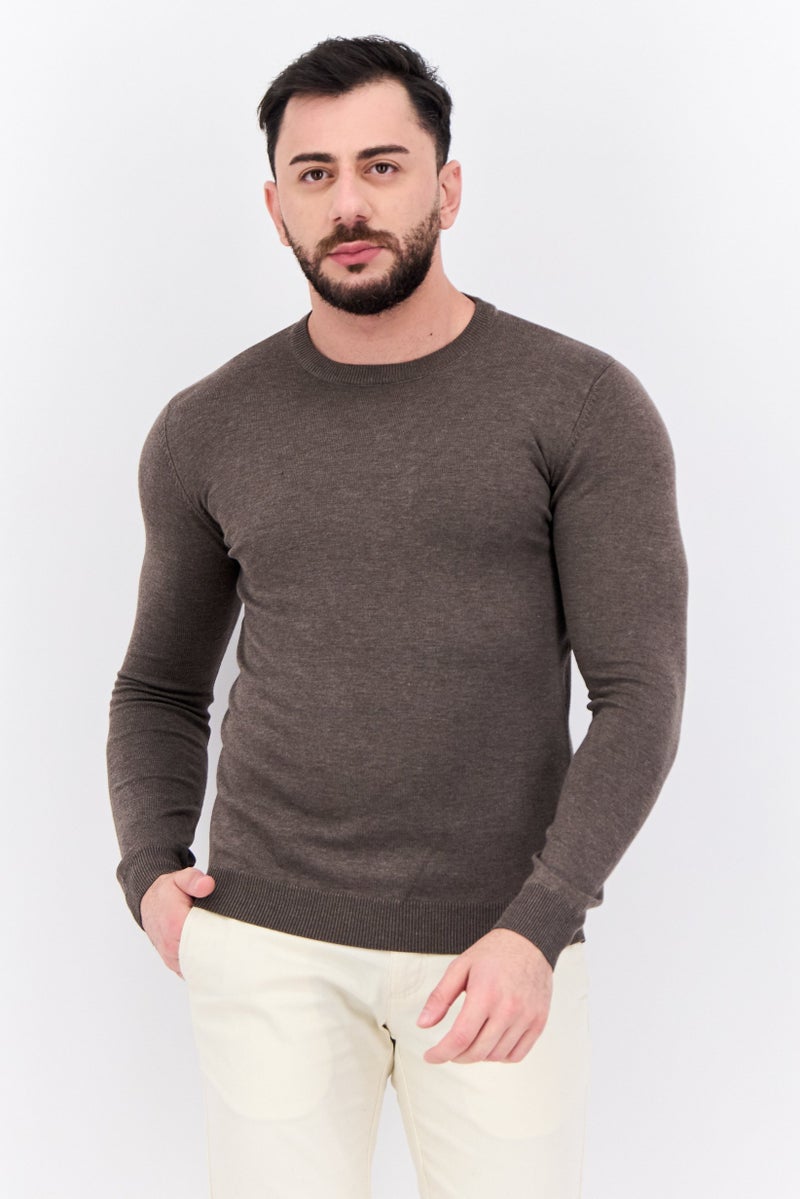 Sorbino Men Crew Neck Long Sleeve Knitted Sweater, Taupe - Image 1