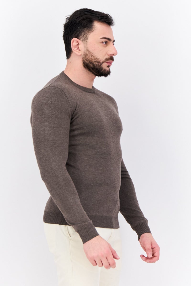 Sorbino Men Crew Neck Long Sleeve Knitted Sweater, Taupe - Image 2