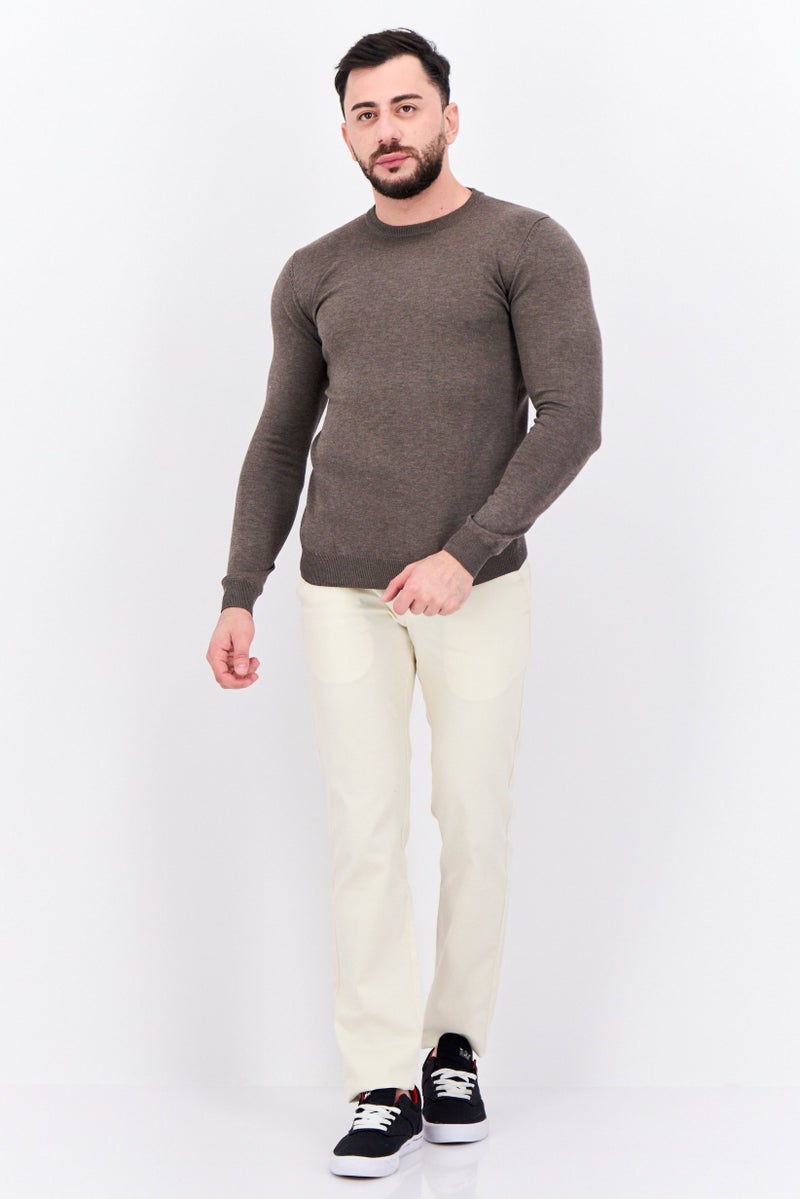 Sorbino Men Crew Neck Long Sleeve Knitted Sweater, Taupe - Image 4