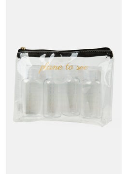 Miamica 4 Pieces Travel Bottles And Toiletry Bag Kit, Transparent  - Image 1