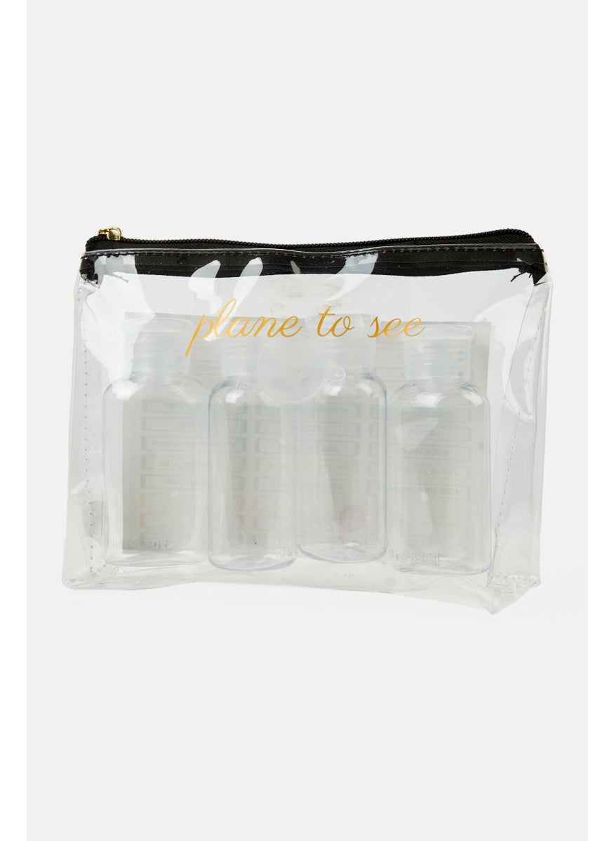 Miamica - 4 Pieces Travel Bottles And Toiletry Bag Kit, Transparent - Image 1