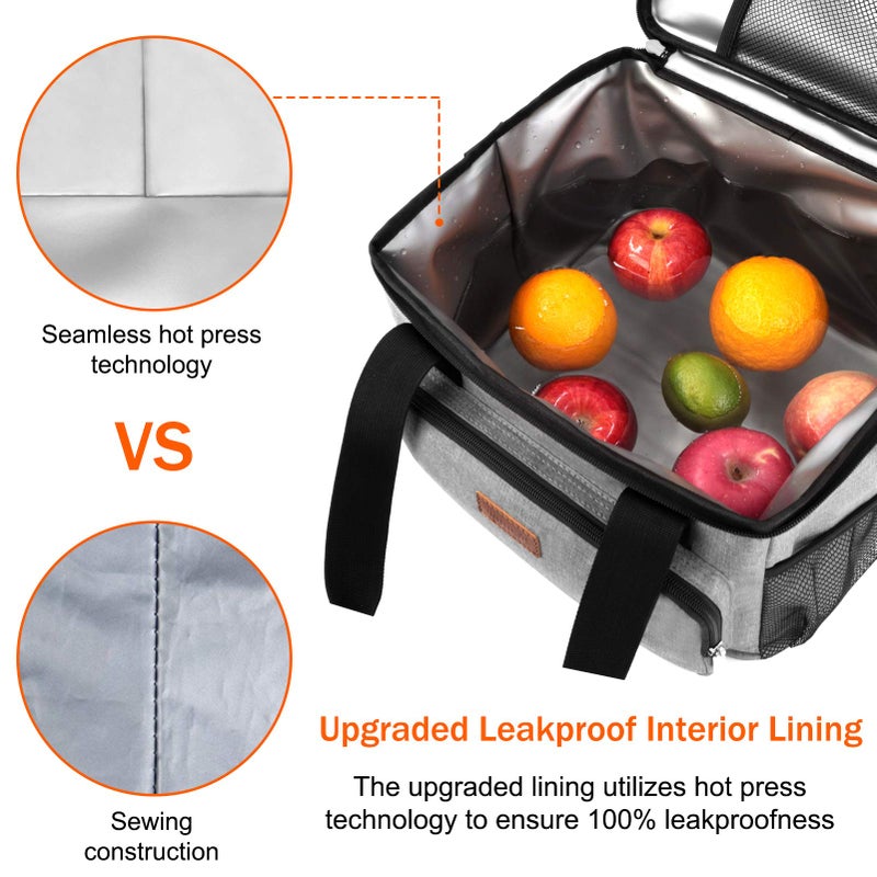 Femuar Lunch Bags for Women/Men, Insulated Lunch Bag for Work Office Picnic - Large Lunch Cooler Bag Leakproof Lunch Box with Adjustable Shoulder Strap for Adults - Grey (15L) - Image 3