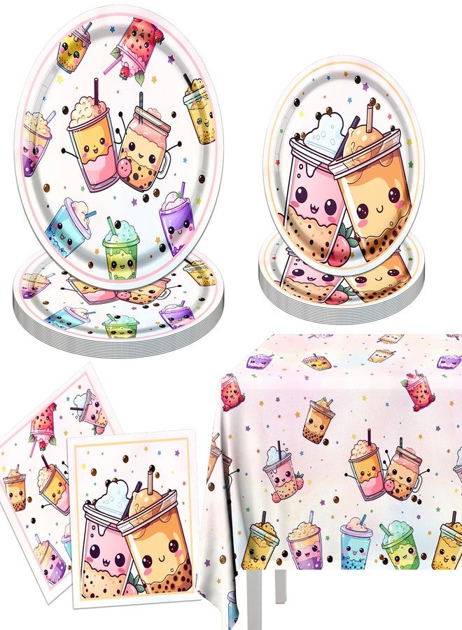 Dydamud Boba Tea Party Decorations,Bubble Tea Birthday Dinnerware Decoration Boba Tea Plate Napkins Tablecloth for Boba Birthday Party Decorations - Image 1