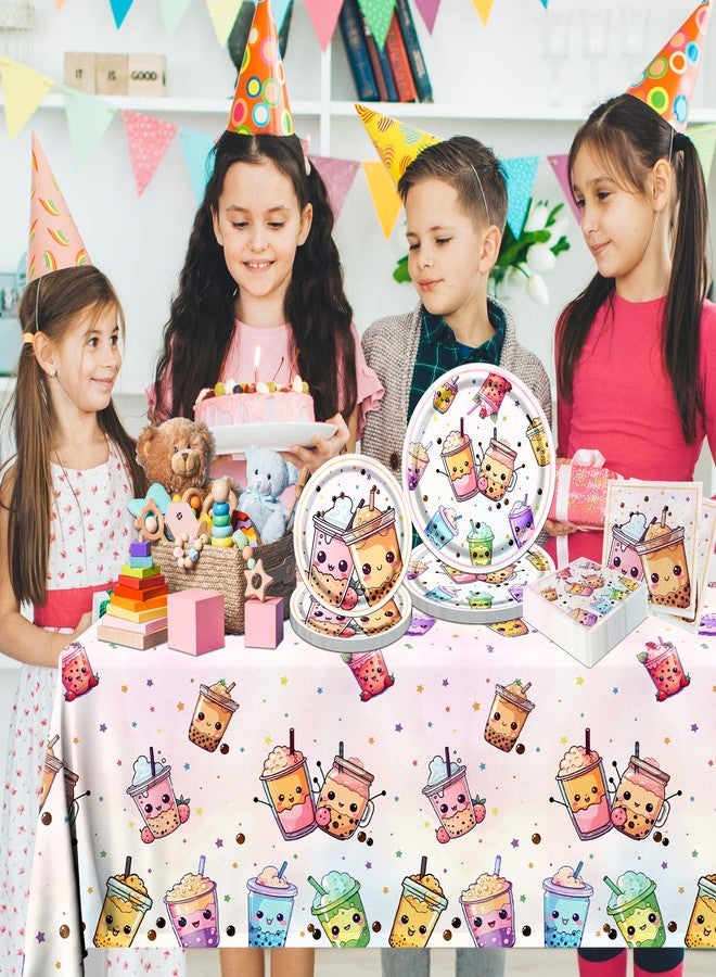 Dydamud Boba Tea Party Decorations,Bubble Tea Birthday Dinnerware Decoration Boba Tea Plate Napkins Tablecloth for Boba Birthday Party Decorations - Image 3