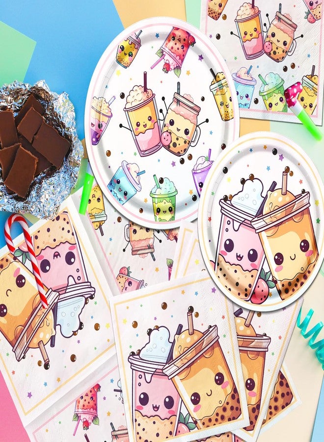 Dydamud Boba Tea Party Decorations,Bubble Tea Birthday Dinnerware Decoration Boba Tea Plate Napkins Tablecloth for Boba Birthday Party Decorations - Image 4