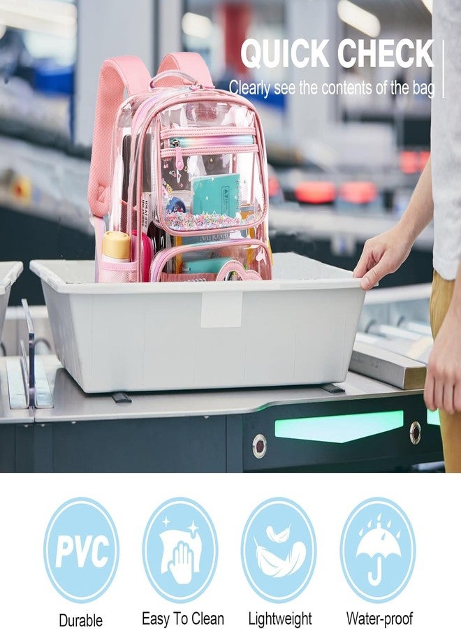 Hidds Clear Backpack for School Stadium Events Heavy Duty See Through Backpacks Thick Transparent Bookbag for Teens Girls Women, Pink, Large, Daypack Backpacks - Image 4