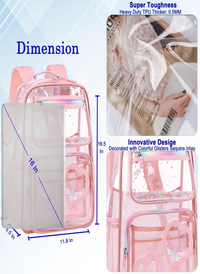 Hidds Clear Backpack for School Stadium Events Heavy Duty See Through Backpacks Thick Transparent Bookbag for Teens Girls Women, Pink, Large, Daypack Backpacks - Image 5