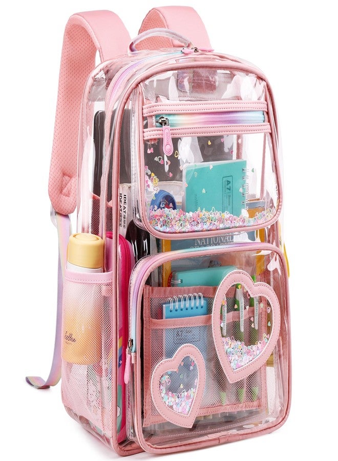 Hidds Clear Backpack for School Stadium Events Heavy Duty See Through Backpacks Thick Transparent Bookbag for Teens Girls Women, Pink, Large, Daypack Backpacks - Image 1