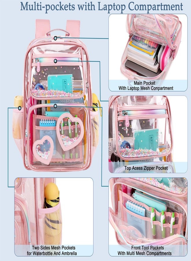 Hidds Clear Backpack for School Stadium Events Heavy Duty See Through Backpacks Thick Transparent Bookbag for Teens Girls Women, Pink, Large, Daypack Backpacks - Image 3