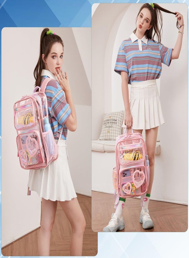 Hidds Clear Backpack for School Stadium Events Heavy Duty See Through Backpacks Thick Transparent Bookbag for Teens Girls Women, Pink, Large, Daypack Backpacks - Image 2