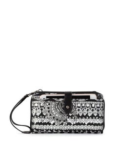 Womens Canvas Large Smartphone Crossbody Bag In Coated Canvas Convertible Purse With Detachable Wristlet Strap I Black & White One World One Size Us