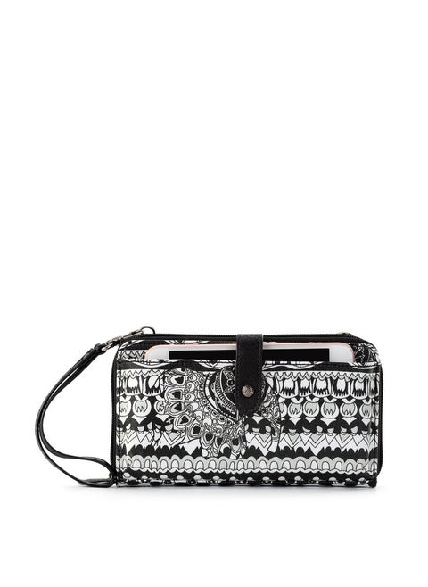 Womens Canvas Large Smartphone Crossbody Bag In Coated Canvas Convertible Purse With Detachable Wristlet Strap I Black & White One World One Size Us