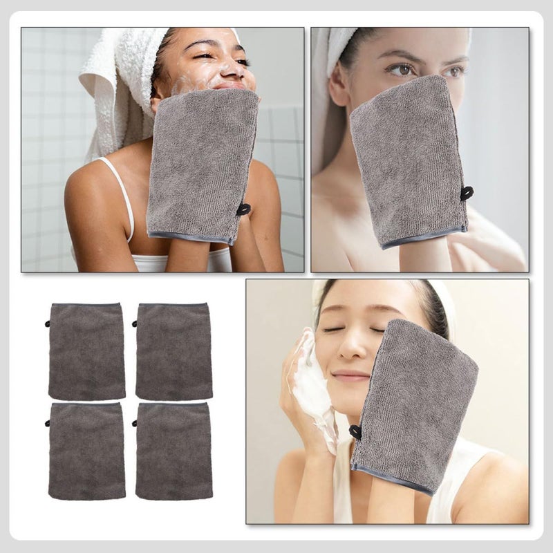 4 Gray Black Makeup Remover Mitts Portable Facial Cleaning Gloves Soft Microfiber Reusable Household Face Towels For Sensitive Skin Daily Skincare - Image 4
