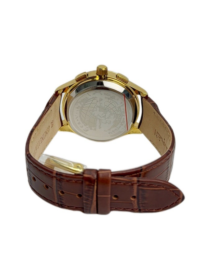 Al Fajr Analogue and digital dual-display Gold circular dial wristwatch, brown leather strap and white dial Minimalist and fashionable style watch WW-22GWL-ZS - Image 2
