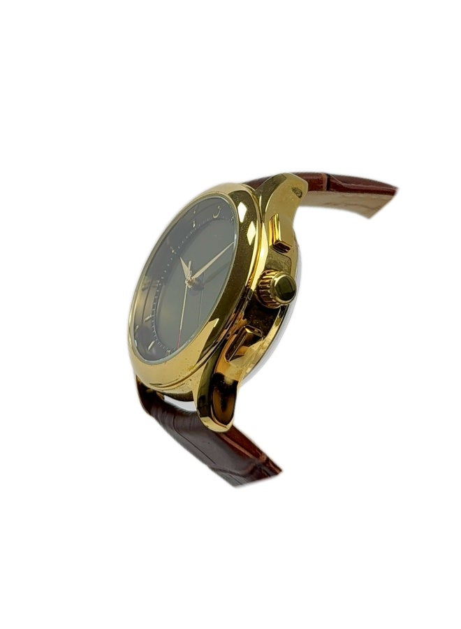 Al Fajr Analogue and digital dual-display Gold circular dial wristwatch, brown leather strap and white dial Minimalist and fashionable style watch WW-22GWL-ZS - Image 3