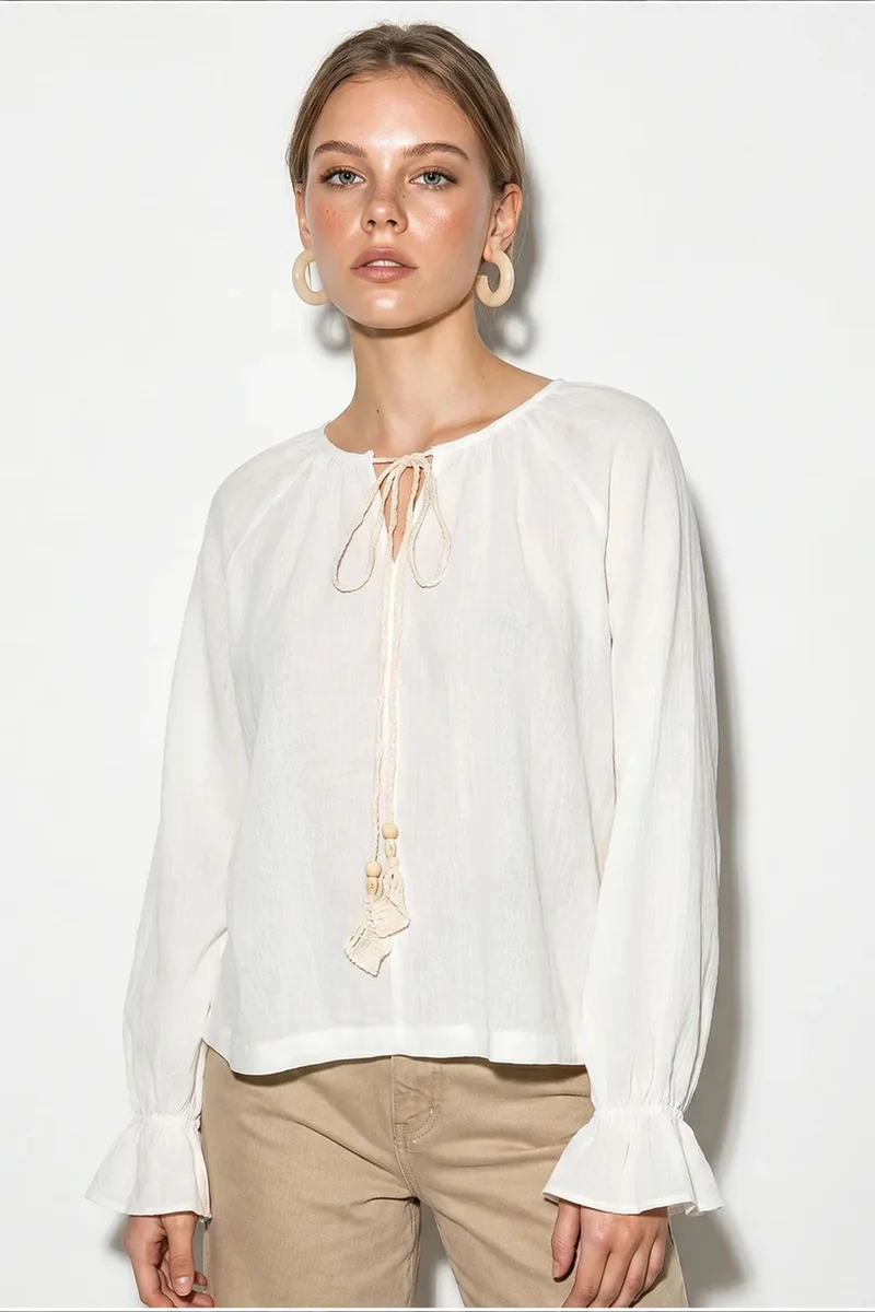 بيانكو لوتشي LUCCI Women’s Crew Neck Tie Blouse