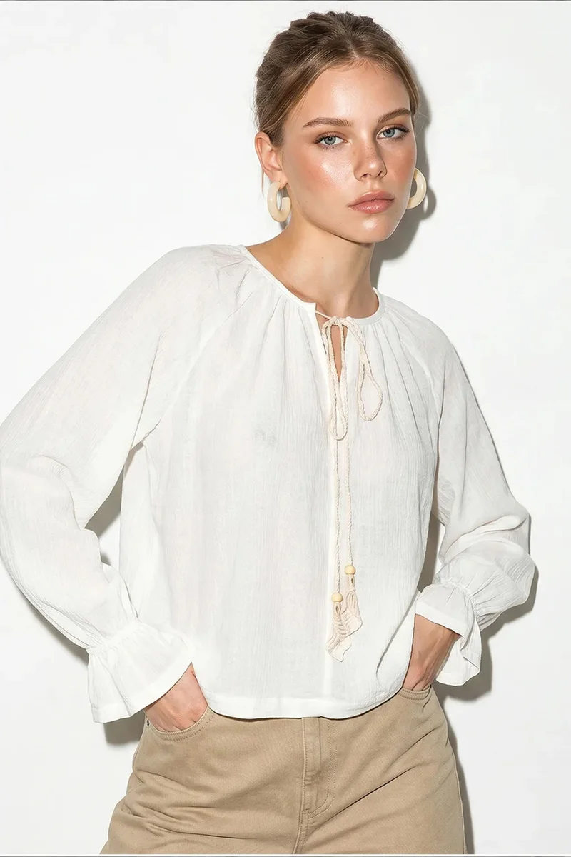 بيانكو لوتشي LUCCI Women’s Crew Neck Tie Blouse