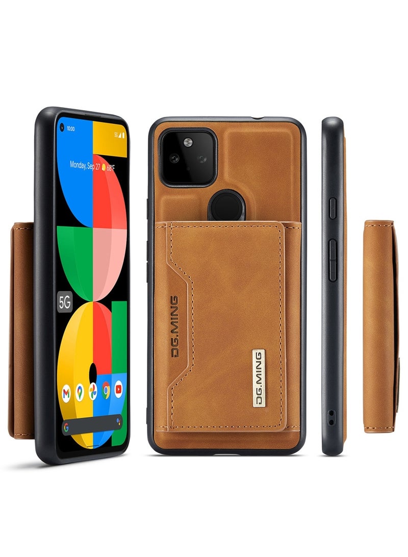 ديجمينغ كيس مي جراب حماية خلفي من الجلد الممتاز من دي جي. مينج، مزود بمحفظة كروت ثلاثية الطي مغناطيسية قابلة للفصل ومتوافق مع موبايل جوجل بيكسل 5 ايه 5 جي بلون بني - Image 1