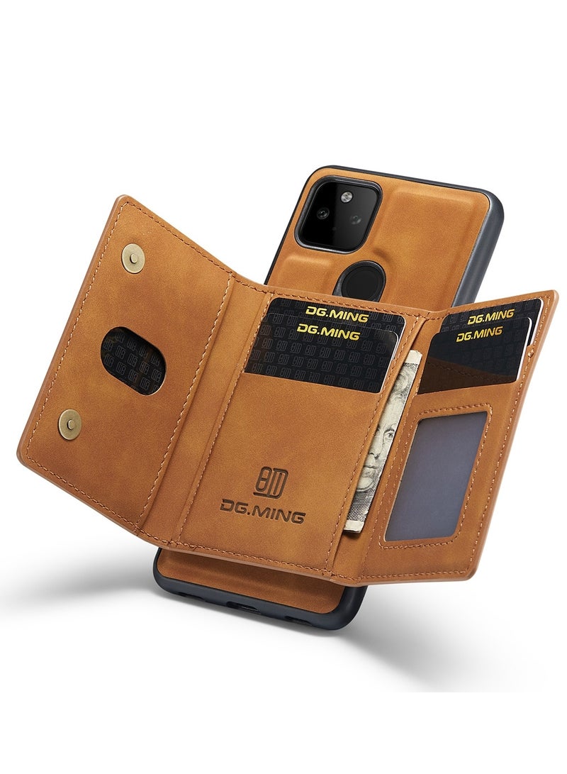 ديجمينغ كيس مي جراب حماية خلفي من الجلد الممتاز من دي جي. مينج، مزود بمحفظة كروت ثلاثية الطي مغناطيسية قابلة للفصل ومتوافق مع موبايل جوجل بيكسل 5 ايه 5 جي بلون بني - Image 2