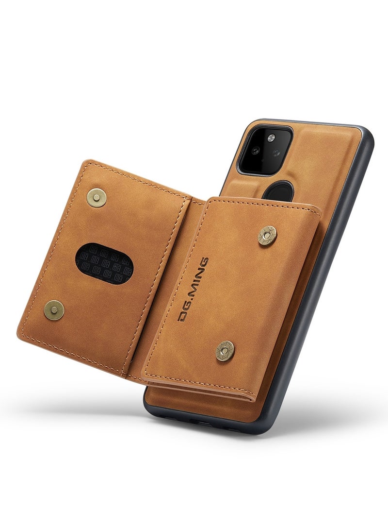 ديجمينغ كيس مي جراب حماية خلفي من الجلد الممتاز من دي جي. مينج، مزود بمحفظة كروت ثلاثية الطي مغناطيسية قابلة للفصل ومتوافق مع موبايل جوجل بيكسل 5 ايه 5 جي بلون بني - Image 3