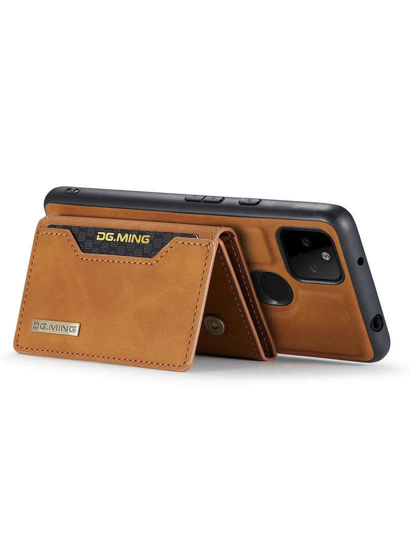 ديجمينغ كيس مي جراب حماية خلفي من الجلد الممتاز من دي جي. مينج، مزود بمحفظة كروت ثلاثية الطي مغناطيسية قابلة للفصل ومتوافق مع موبايل جوجل بيكسل 5 ايه 5 جي بلون بني - Image 5