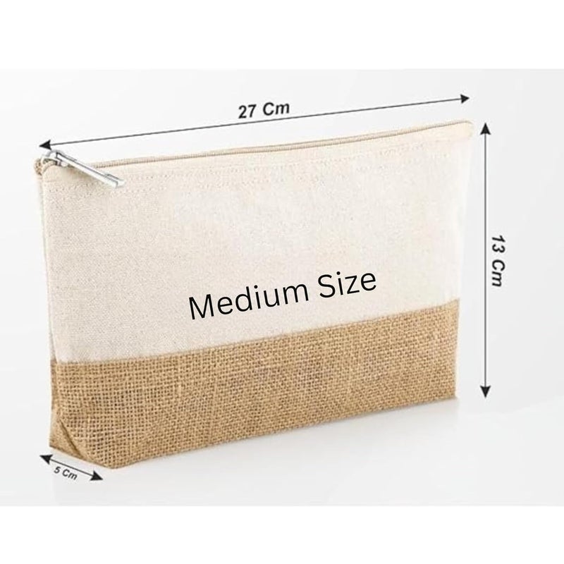 CrownLit Personalized Cotton and Jute Makeup Pouch, 27 x 13 x 5 cm(Medium), Customizable Name, Natural - Image 2