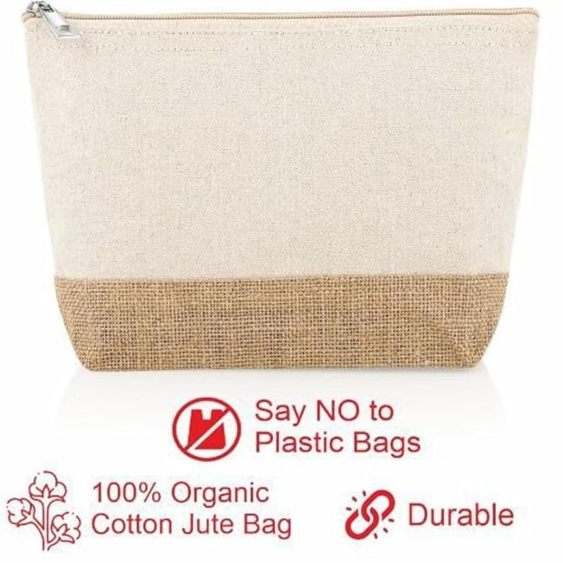 CrownLit Personalized Cotton and Jute Makeup Pouch, 27 x 13 x 5 cm(Medium), Customizable Name, Natural - Image 4