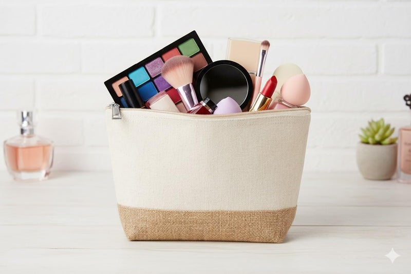 CrownLit Personalized Cotton and Jute Makeup Pouch, 27 x 13 x 5 cm(Medium), Customizable Name, Natural - Image 5