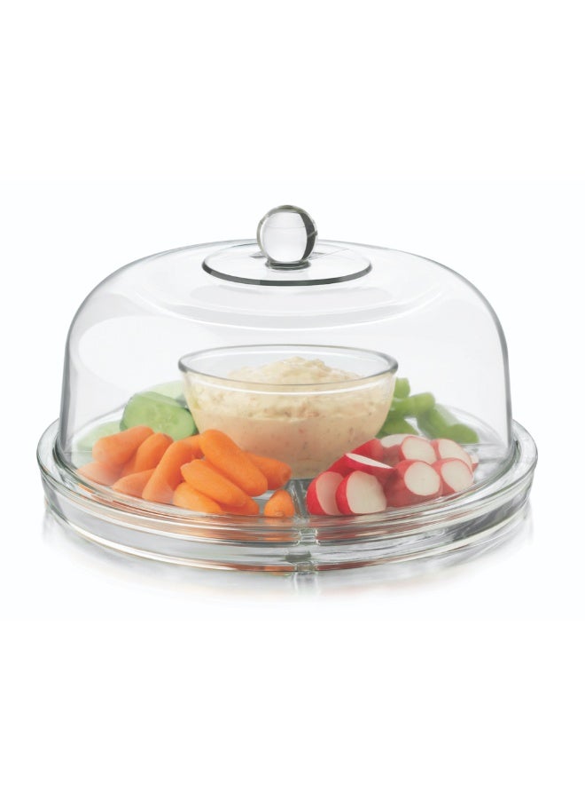 CAKE DECOR طبق تقديم زجاجي بقاعدة وغطاء متعدد الأغراض. - Image 4