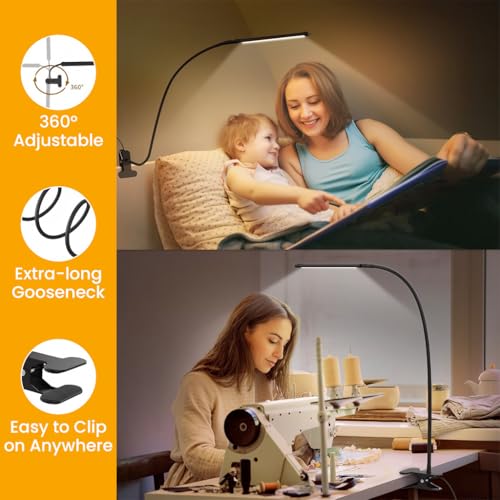 ELEPHANTBOAT® Table Lamp for Study Room, 3-Color Dimmable LED USB Table Lamp for Study Desk, Flexible Clamp-On Desk Reading, Study, Work Light for Home Office - Image 4