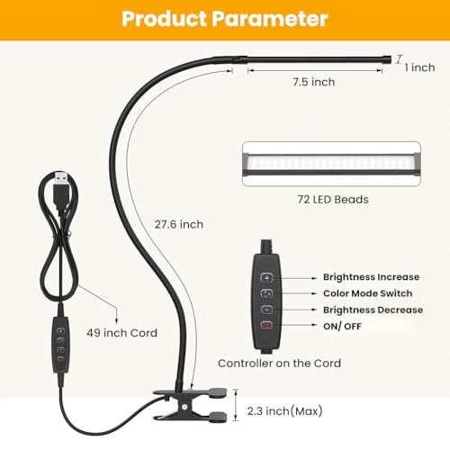 ELEPHANTBOAT® Table Lamp for Study Room, 3-Color Dimmable LED USB Table Lamp for Study Desk, Flexible Clamp-On Desk Reading, Study, Work Light for Home Office - Image 2