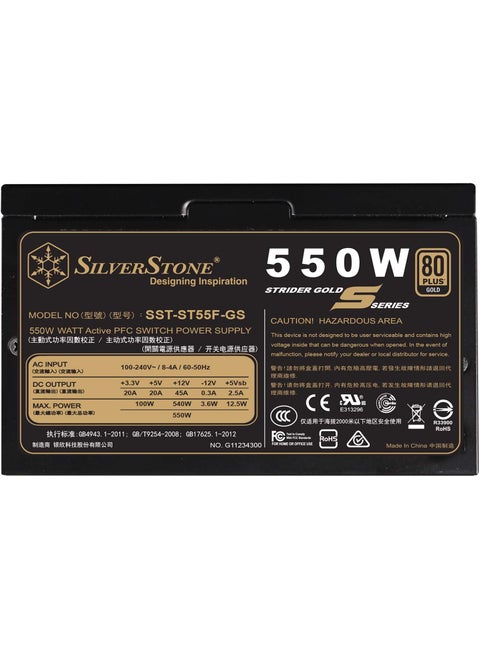SilverStone Technology 550W Computer Power Supply PSU Fully Modular with 80 Plus Gold  140mm Design Power Supply SSTST55FGS