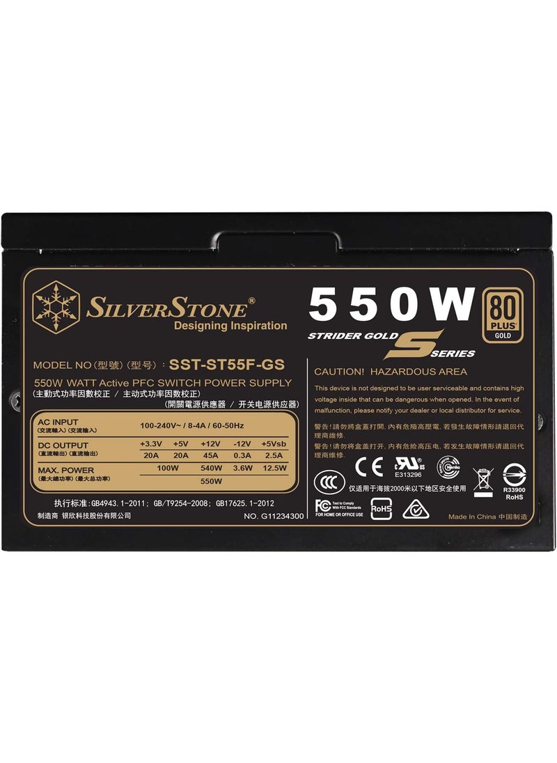 SilverStone SilverStone Technology 550W Computer Power Supply PSU Fully Modular with 80 Plus Gold  140mm Design Power Supply SSTST55FGS  - Image 1