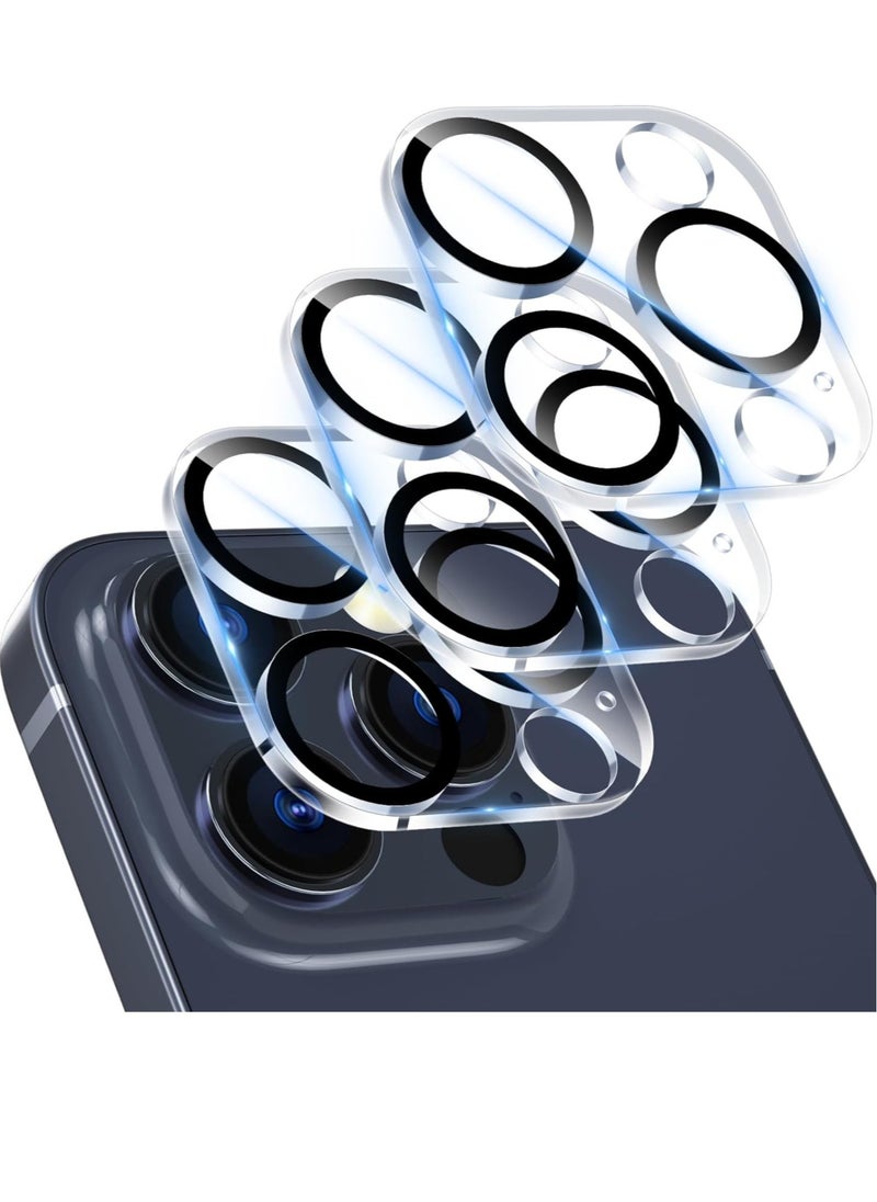 [3 Pack] Camera Lens Protector for iPhone 15 Pro - iPhone 15 Pro Max, 9H Tempered Glass Built-in 3 Night Circle [Not Affect Night Shots], Anti-Scratch, Case Friendly, Clear+3 Black Circles