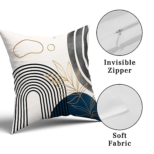 DZGlobal Blue and Grey Throw Pillows Boho Pillow Covers 18x18 Abstract Geometric Pillow Covers Mid Century Modern Decor for Sofa Bed Living Room Couch Set of 4 - Image 3