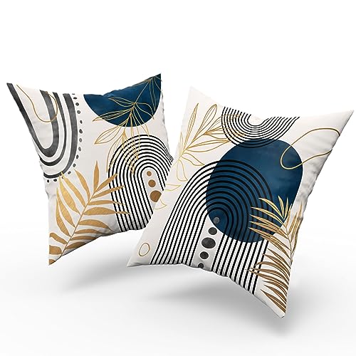 DZGlobal Blue and Grey Throw Pillows Boho Pillow Covers 18x18 Abstract Geometric Pillow Covers Mid Century Modern Decor for Sofa Bed Living Room Couch Set of 4 - Image 5