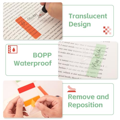 KICNIC Sticky Tabs 480 Pcs 2Inch, Pastel Book Tabs, Adhesive BOPP Page Tabs, Transparent Annotation Labels, Tabs for Notebooks, Small Markers for School, College, Office (12 Colors) - Image 4