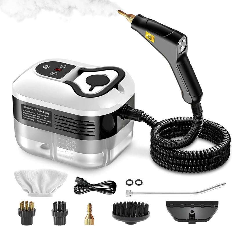 TMOHRA Steam Cleaner, 1200ML/2500W High Power Handheld Steam Cleaner with Smart Touch - 3 Brush Heads - Glass Brush with Towel for Stain Removal at Home, Portable Steamer for Cleaning Car, Upholstery, Carpet - Image 1