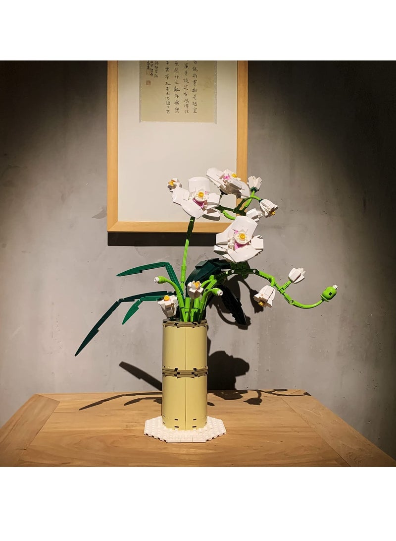 SOLARAE Flower Bouquet Building Kit Orchid Botanical Collection Sets for Adult Artificial Plants DIY Blocks Toy Set 588 Pieces Creative Project Adults Including Vase - Image 1