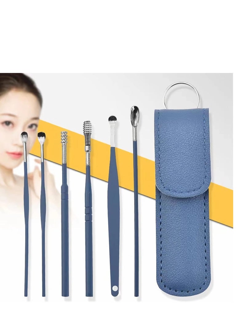 Generic Ear Wax Removal Kit, 6 Pcs Stainless Steel Ear Spoon Reusable With Leather Bag  - Image 1