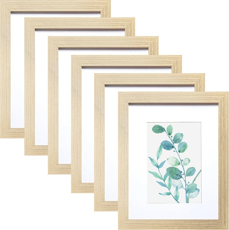 SESEAT 8x10 Picture Frame Natural Woodgrain Set of 6, Display Pictures 5x7 With mat or 8x10 Without Mat - Image 1