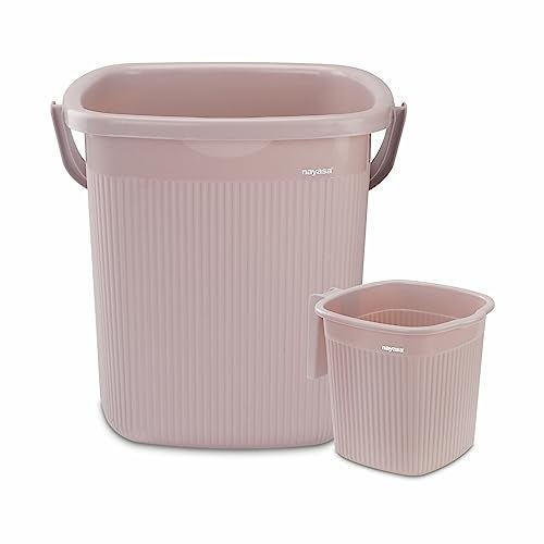Nayasa Rimmy Strong Plastic Bucket and Mug Set (2pc Set)| Bathroom Set | (Light Brown, 25 Liter Bucket, 1.5ltr Mug) - Image 1