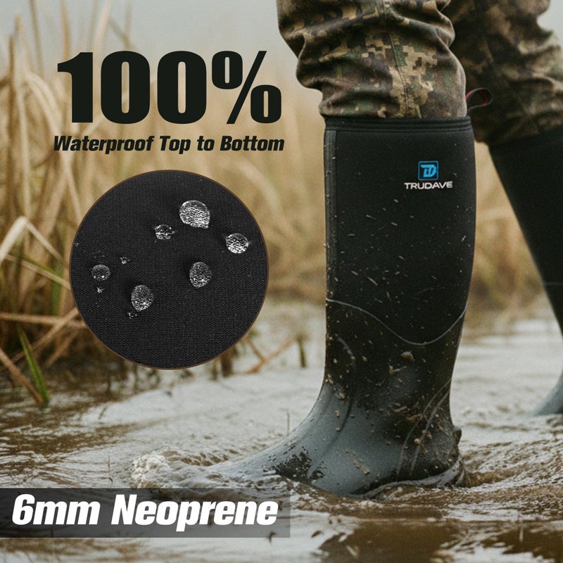 Trudave Rubber Boots for Men & Women with Steel Shank, Reliable 6mm Neoprene Waterproof Insulated Rain Boots, Warm Anti-slip High Traction Multi-season Dry Mud Boot for Outdoor Work Hunting, Size 8 - Image 2