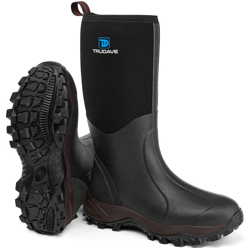 Trudave Rubber Boots for Men & Women with Steel Shank, Reliable 6mm Neoprene Waterproof Insulated Rain Boots, Warm Anti-slip High Traction Multi-season Dry Mud Boot for Outdoor Work Hunting, Size 8 - Image 1