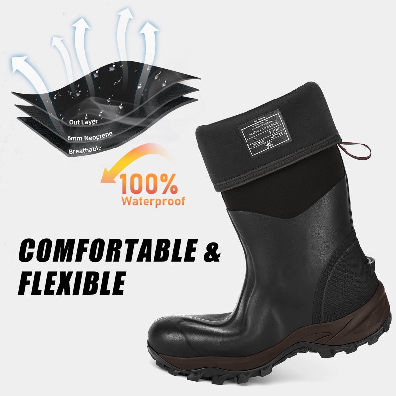 Trudave Rubber Boots for Men & Women with Steel Shank, Reliable 6mm Neoprene Waterproof Insulated Rain Boots, Warm Anti-slip High Traction Multi-season Dry Mud Boot for Outdoor Work Hunting, Size 8 - Image 4
