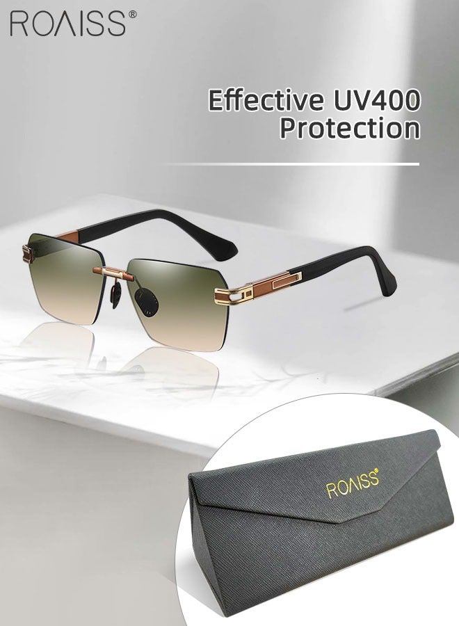 roaiss Men's Square Rimless Sunglasses, UV400 Protection Sun Glasses, Fashion Anti-Glare Sun Shades for Men Driving, Fishing, Traveling, Brown Gold, 60mm - Image 1