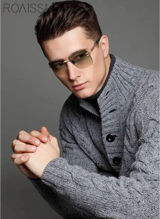 roaiss Men's Square Rimless Sunglasses, UV400 Protection Sun Glasses, Fashion Anti-Glare Sun Shades for Men Driving, Fishing, Traveling, Brown Gold, 60mm - Image 2