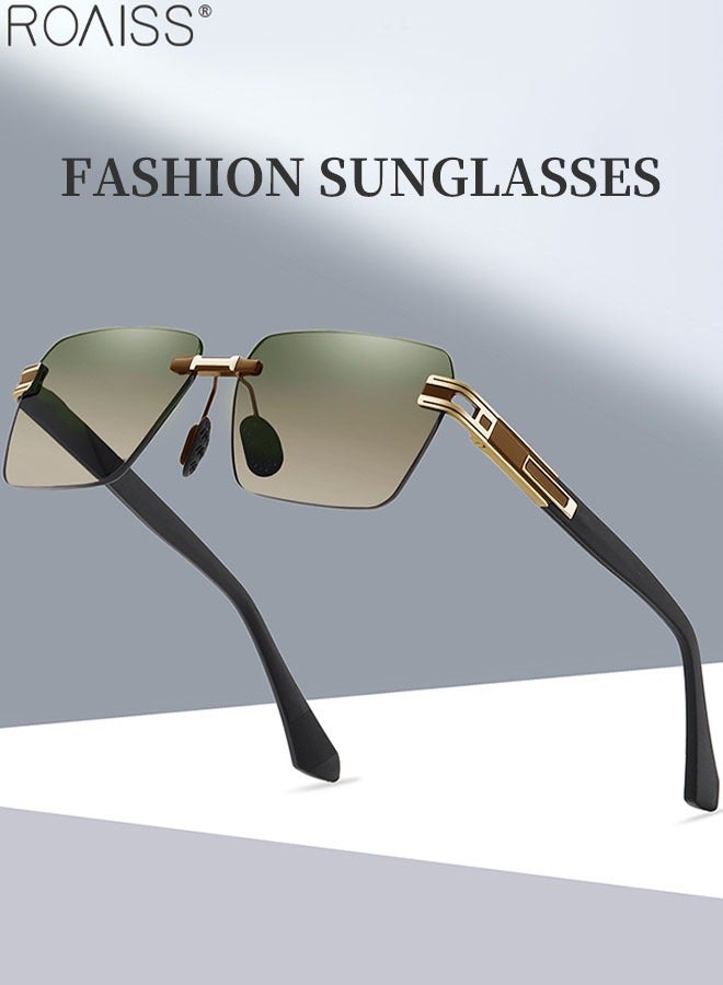 roaiss Men's Square Rimless Sunglasses, UV400 Protection Sun Glasses, Fashion Anti-Glare Sun Shades for Men Driving, Fishing, Traveling, Brown Gold, 60mm - Image 3